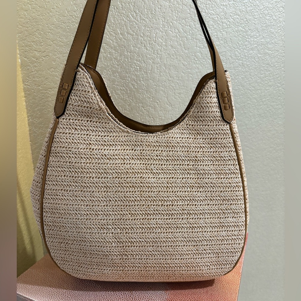 Stylish Tan and Brown Woven Tote Bag